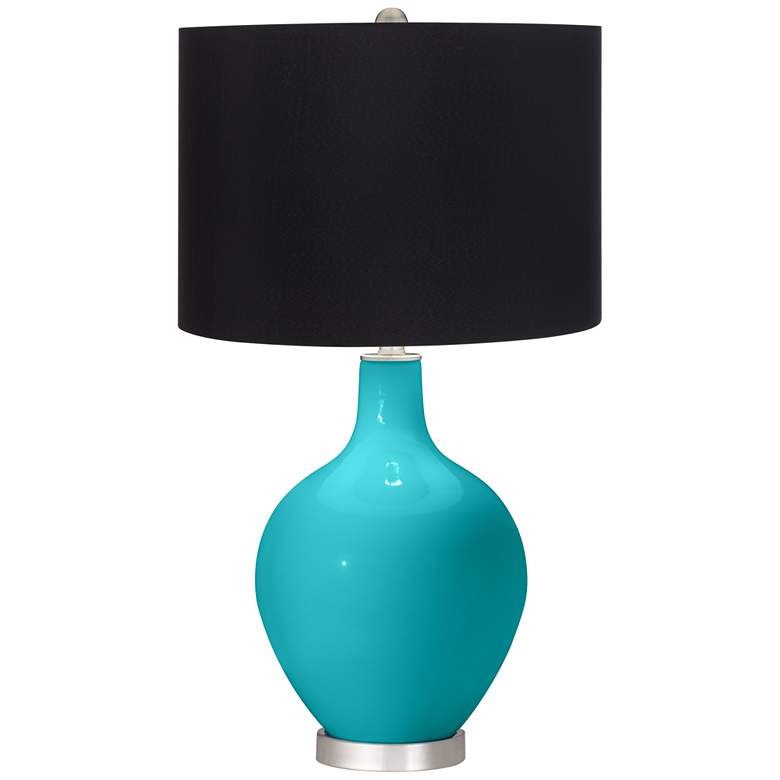 Image 1 Color Plus Ovo 28 1/2" Black Shade Surfer Blue Table Lamp