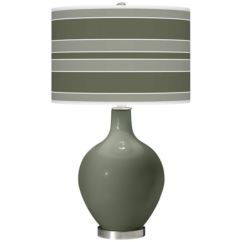 Image 1 Color Plus Ovo 28 1/2" Bold Stripe Deep Lichen Green Table Lamp