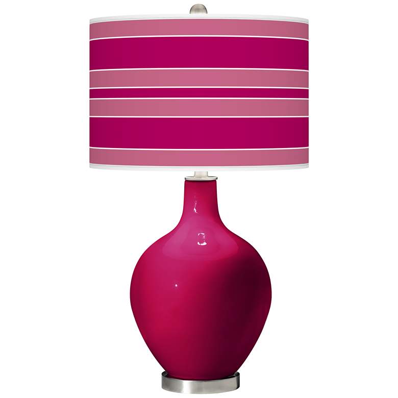 Image 1 Color Plus Ovo 28 1/2" Bold Stripe French Burgundy Red Table Lamp