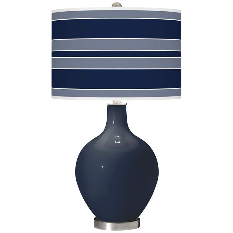 Image 1 Color Plus Ovo 28 1/2 inch Bold Stripe Naval Blue Table Lamp