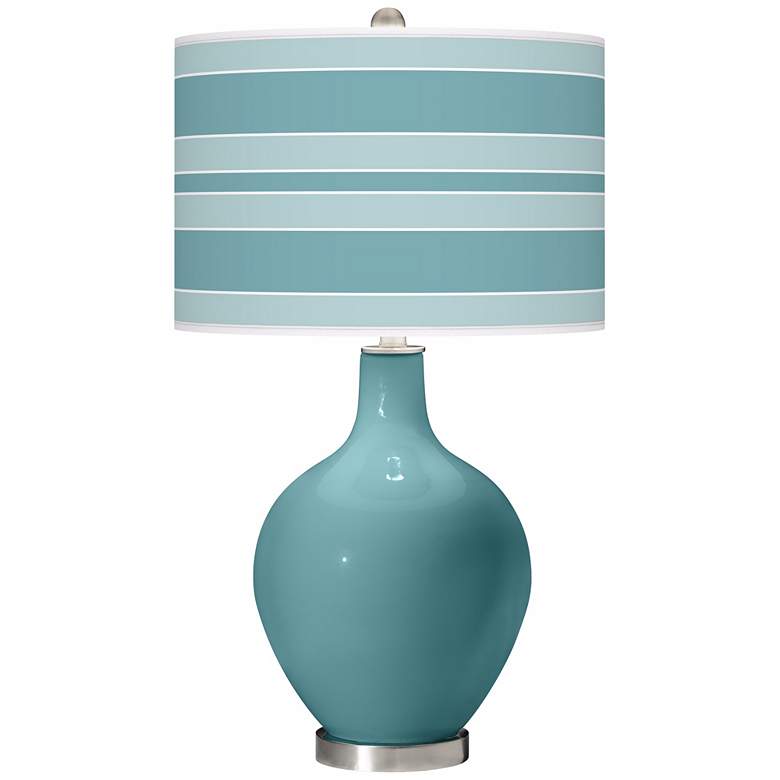 Image 1 Color Plus Ovo 28 1/2" Bold Stripe Reflecting Pool Blue Table Lamp