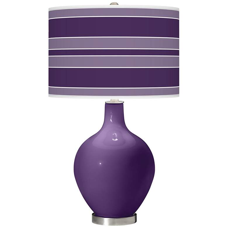Image 1 Color Plus Ovo 28 1/2" Bold Stripe Shade Acai Purple Table Lamp