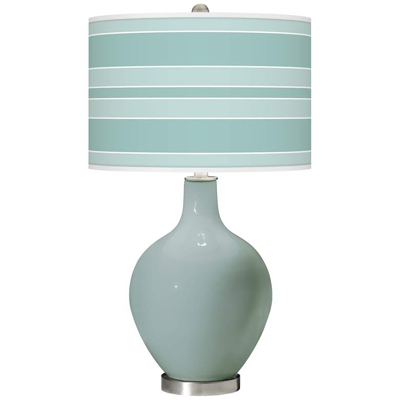 Image 1 Color Plus Ovo 28 1/2" Bold Stripe Shade Aqua-Sphere Blue Table Lamp