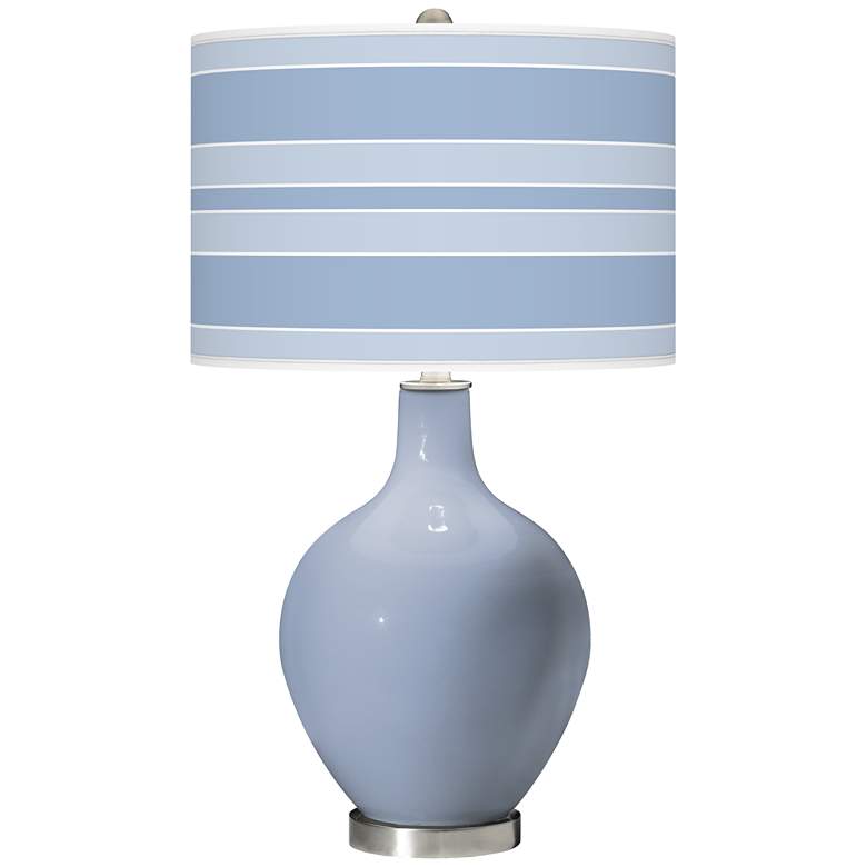 Image 1 Color Plus Ovo 28 1/2 inch Bold Stripe Shade Blue Sky Table Lamp