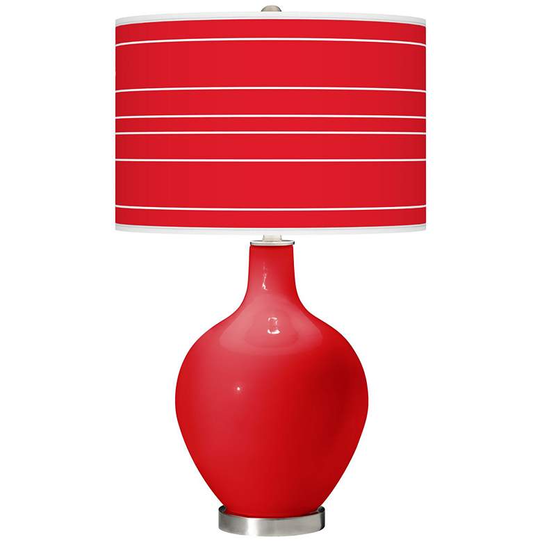 Image 1 Color Plus Ovo 28 1/2" Bold Stripe Shade Bright Red Table Lamp