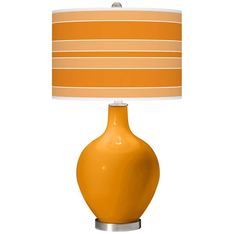 Image 1 Color Plus Ovo 28 1/2" Bold Stripe Shade Carnival Orange Table Lamp