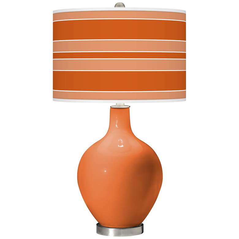 Image 1 Color Plus Ovo 28 1/2" Bold Stripe Shade Celosia Orange Table Lamp