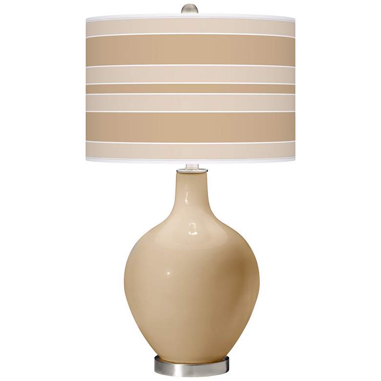 Image 1 Color Plus Ovo 28 1/2" Bold Stripe Shade Colonial Tan Table Lamp