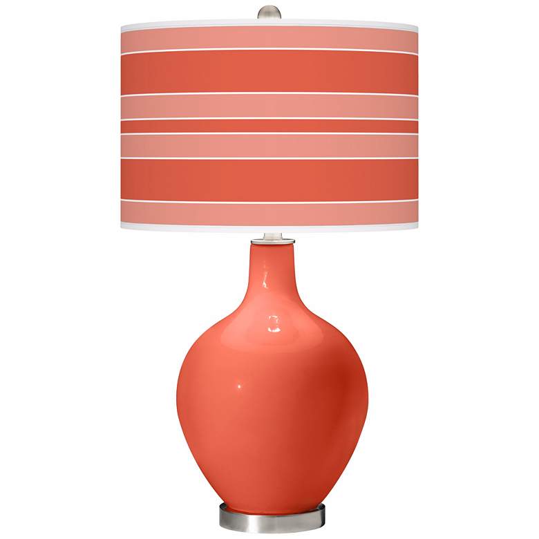Image 1 Color Plus Ovo 28 1/2" Bold Stripe Shade Daring Orange Table Lamp