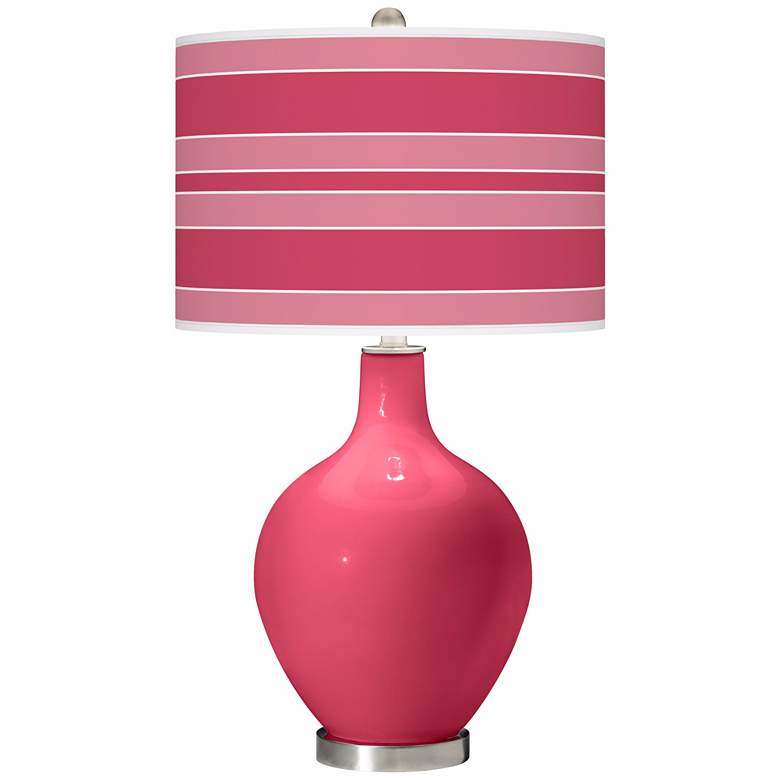 Image 1 Color Plus Ovo 28 1/2" Bold Stripe Shade Eros Pink Table Lamp