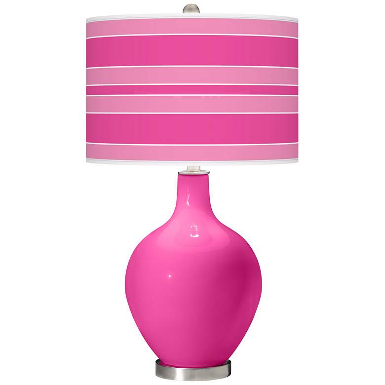 Image 1 Color Plus Ovo 28 1/2 inch Bold Stripe Shade Fuchsia Pink Table Lamp