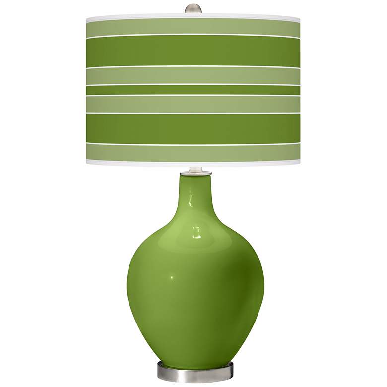 Image 1 Color Plus Ovo 28 1/2" Bold Stripe Shade Gecko Green Table Lamp