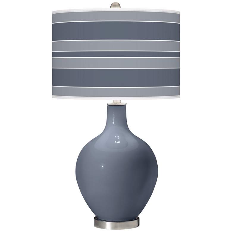 Image 1 Color Plus Ovo 28 1/2" Bold Stripe Shade Granite Peak Gray Table Lamp