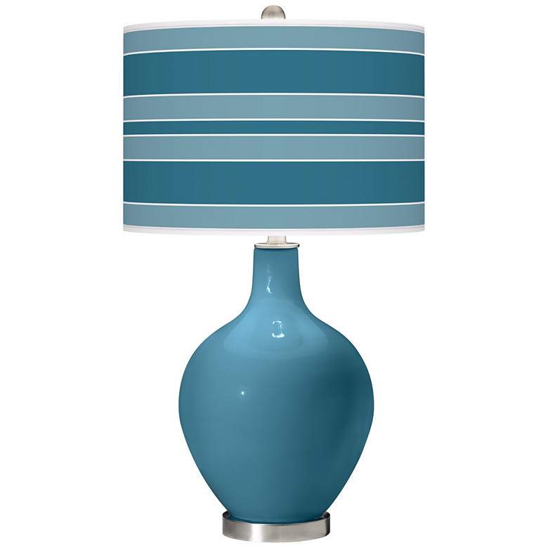 Image 1 Color Plus Ovo 28 1/2" Bold Stripe Shade Great Falls Blue Table Lamp