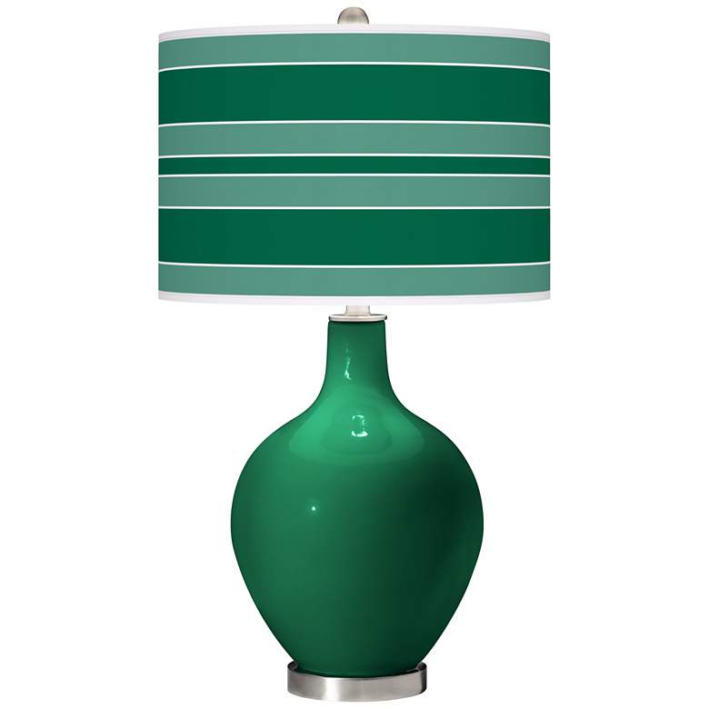 Image 1 Color Plus Ovo 28 1/2" Bold Stripe Shade Greens Table Lamp