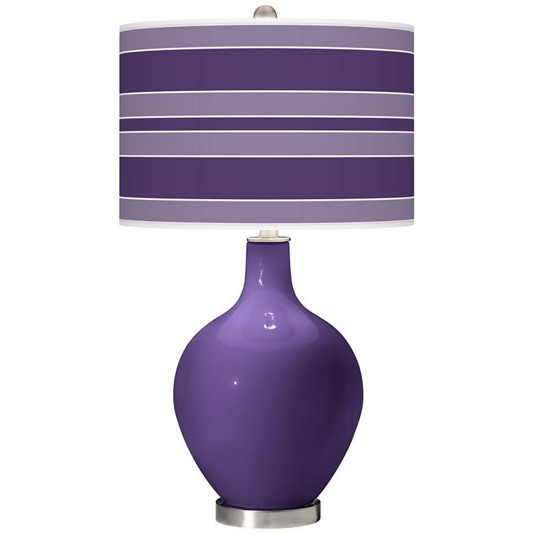 Image 1 Color Plus Ovo 28 1/2" Bold Stripe Shade Izmir Purple Table Lamp