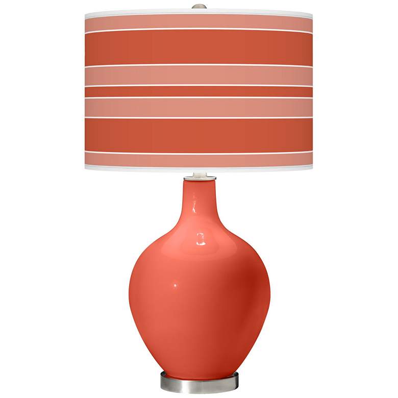 Image 1 Color Plus Ovo 28 1/2" Bold Stripe Shade Koi Coral Orange Table Lamp