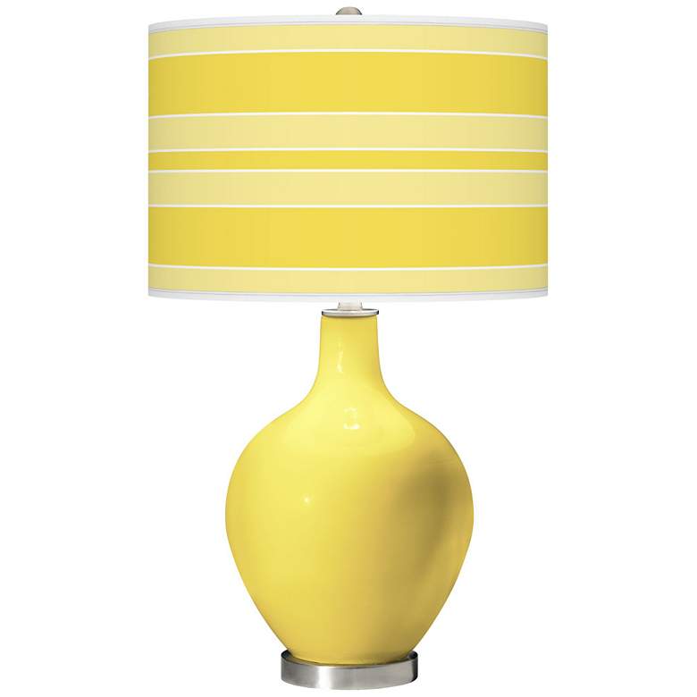 Image 1 Color Plus Ovo 28 1/2" Bold Stripe Shade Lemon Twist Yellow Table Lamp