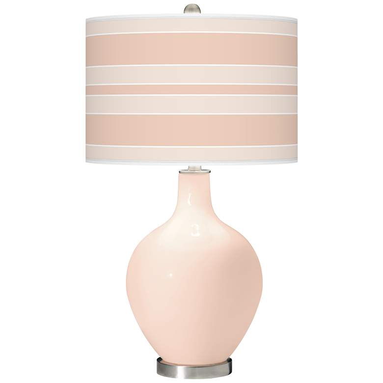 Image 1 Color Plus Ovo 28 1/2" Bold Stripe Shade Linen Pink Table Lamp