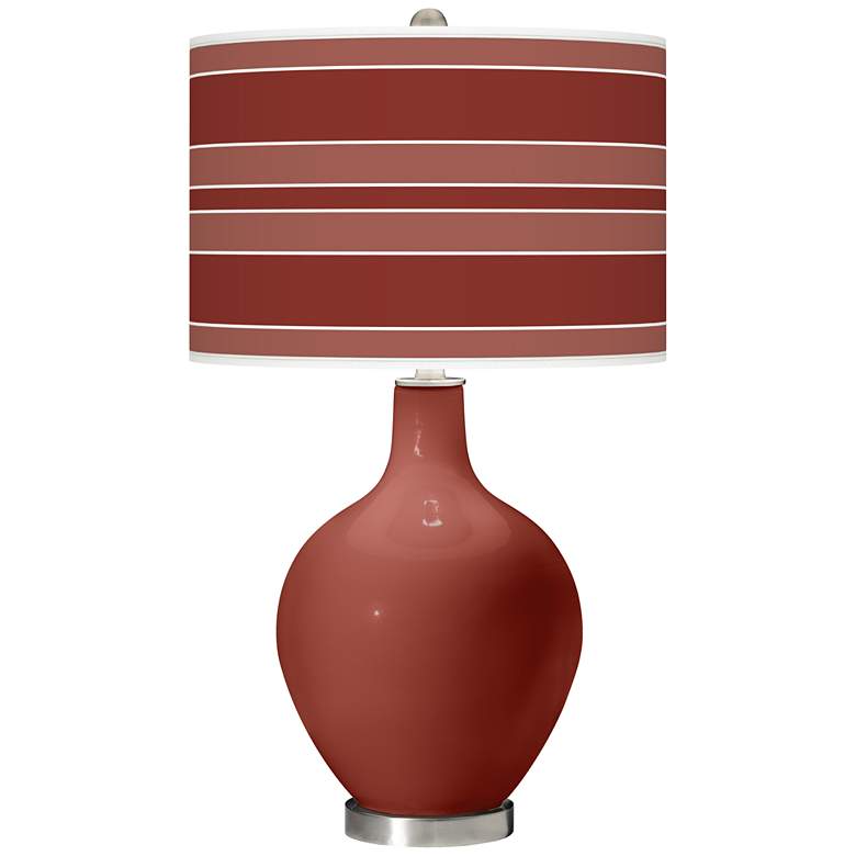 Image 1 Color Plus Ovo 28 1/2" Bold Stripe Shade Madeira Red Table Lamp