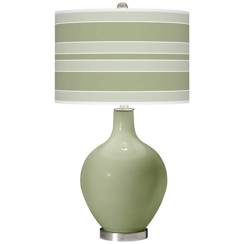 Image 1 Color Plus Ovo 28 1/2" Bold Stripe Shade Majolica Green Table Lamp