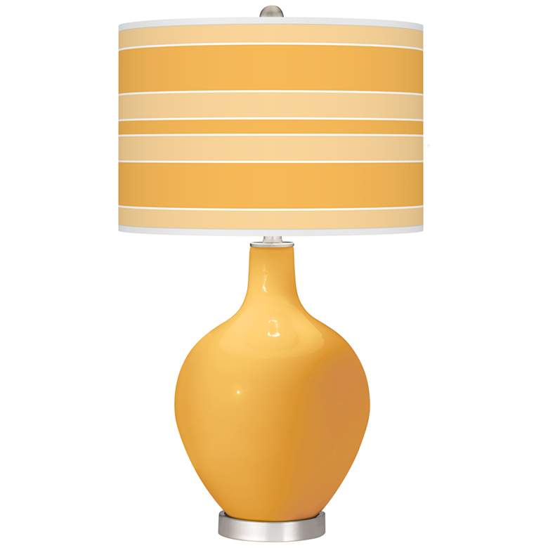 Image 1 Color Plus Ovo 28 1/2" Bold Stripe Shade Marigold Yellow Table Lamp