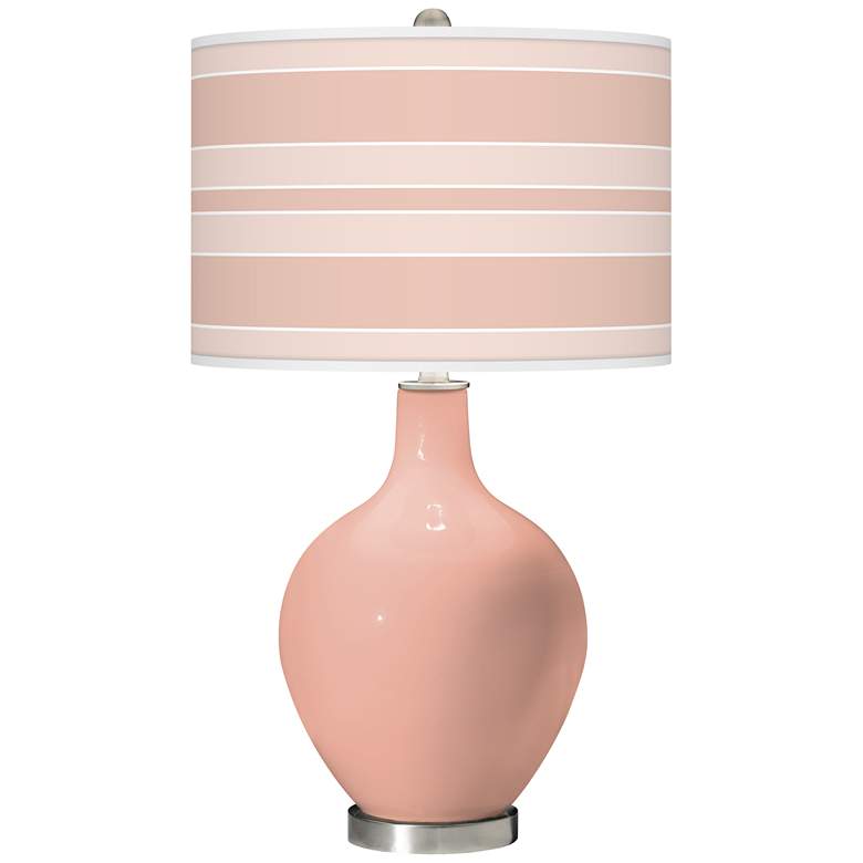 Image 1 Color Plus Ovo 28 1/2" Bold Stripe Shade Mellow Coral Pink Table Lamp
