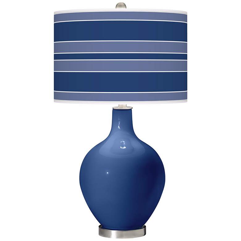 Image 1 Color Plus Ovo 28 1/2" Bold Stripe Shade Monaco Blue Table Lamp