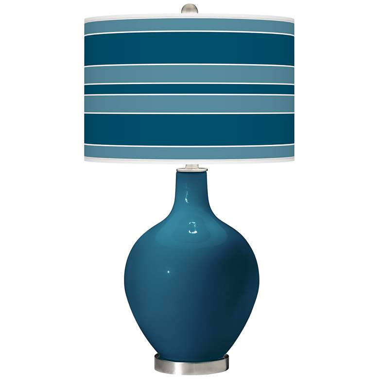Image 1 Color Plus Ovo 28 1/2" Bold Stripe Shade Oceanside Blue Table Lamp
