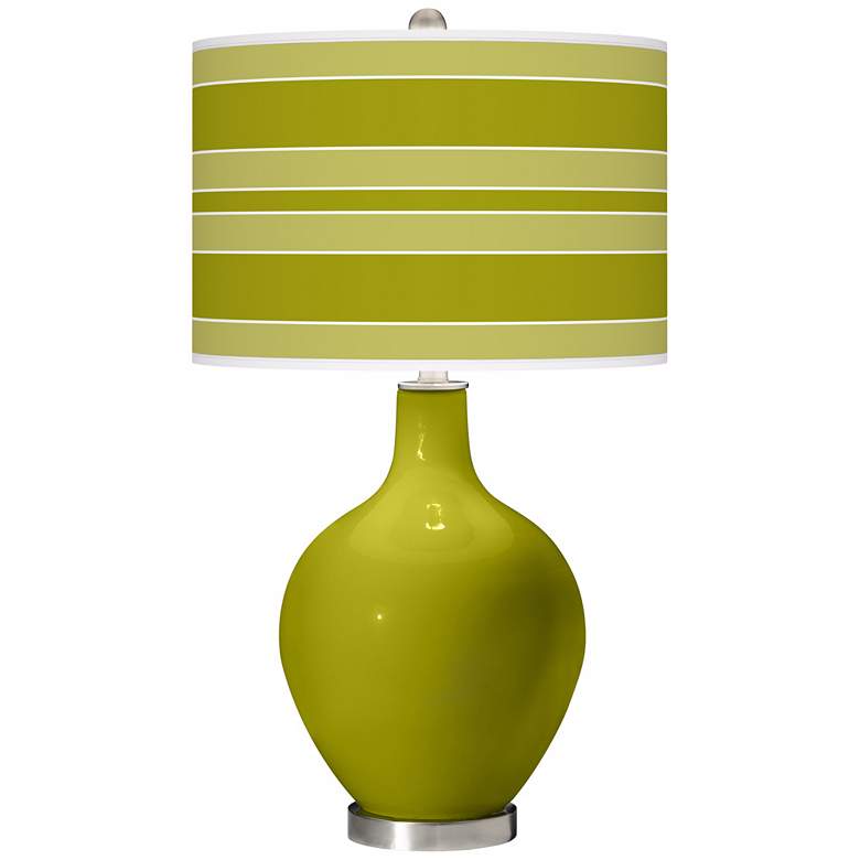 Image 1 Color Plus Ovo 28 1/2" Bold Stripe Shade Olive Green Table Lamp