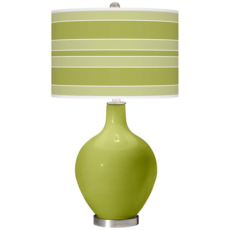 Image 1 Color Plus Ovo 28 1/2" Bold Stripe Shade Parakeet Green Table Lamp