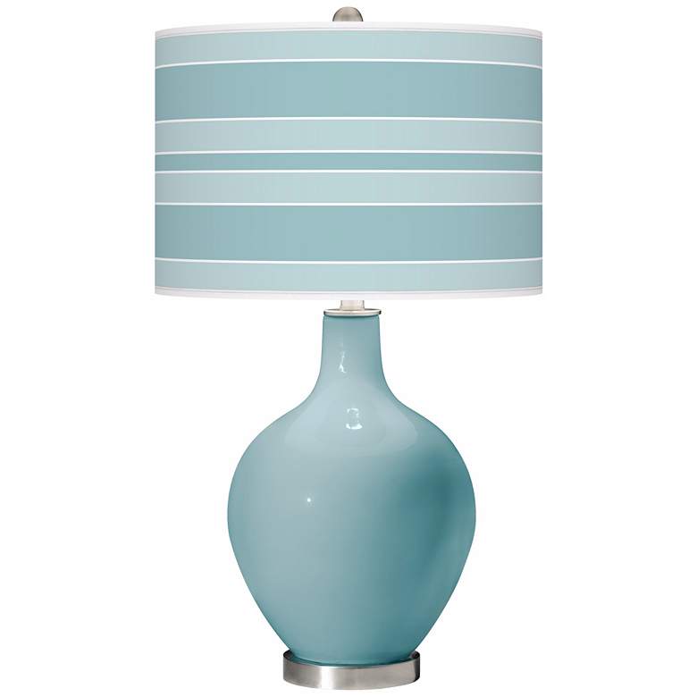 Image 1 Color Plus Ovo 28 1/2" Bold Stripe Shade Raindrop Blue Table Lamp