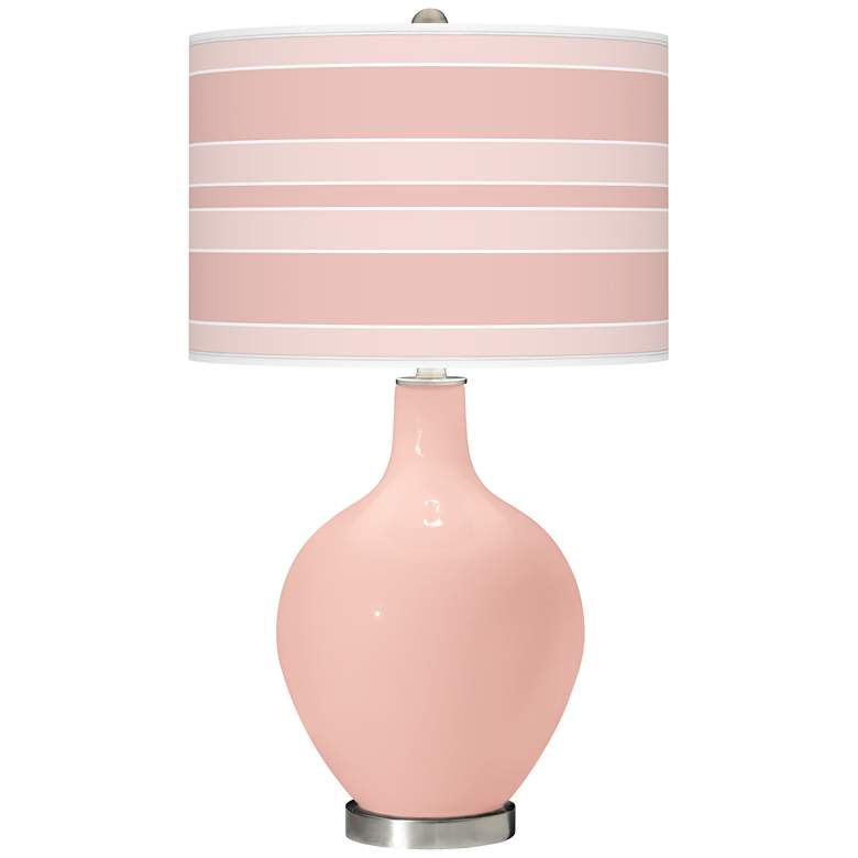 Image 1 Color Plus Ovo 28 1/2 inch Bold Stripe Shade Rose Pink Table Lamp