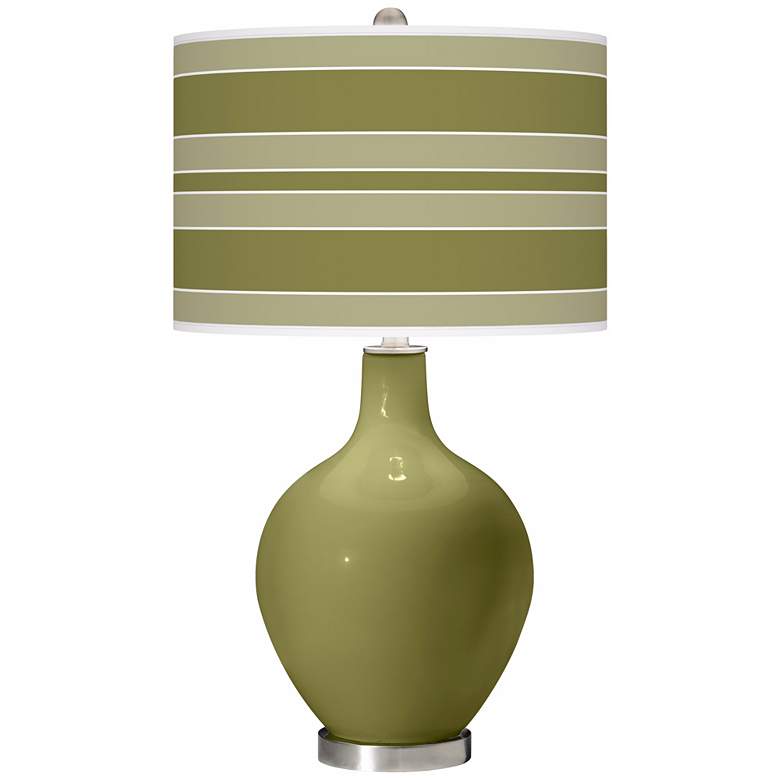Image 1 Color Plus Ovo 28 1/2" Bold Stripe Shade Rural Green Table Lamp