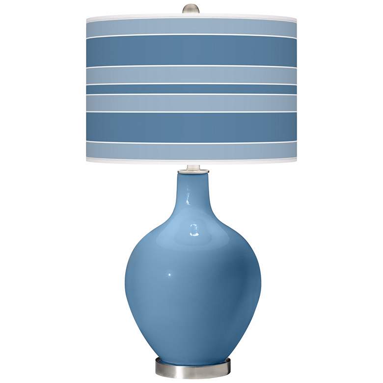 Image 1 Color Plus Ovo 28 1/2" Bold Stripe Shade Secure Blue Table Lamp