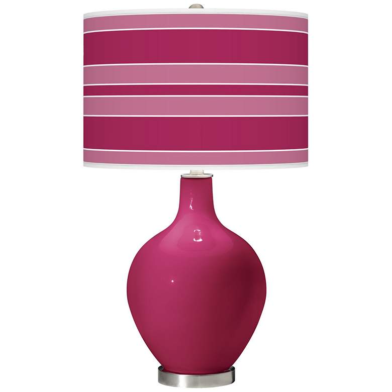 Image 1 Color Plus Ovo 28 1/2" Bold Stripe Shade Vivacious Pink Table Lamp