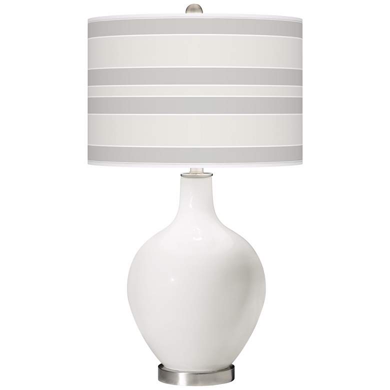 Image 1 Color Plus Ovo 28 1/2" Bold Stripe Shade Winter White Table Lamp
