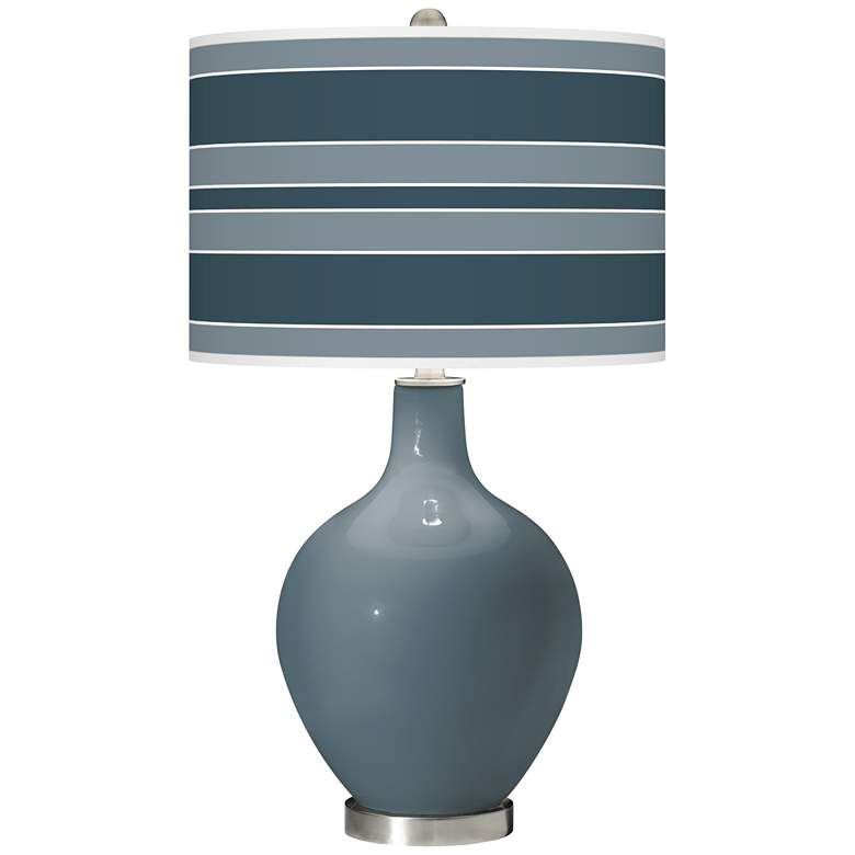 Image 1 Color Plus Ovo 28 1/2" Bold Stripe Smoky Blue Table Lamp