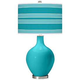 Image1 of Color Plus Ovo 28 1/2" Bold Stripe Surfer Blue Table Lamp