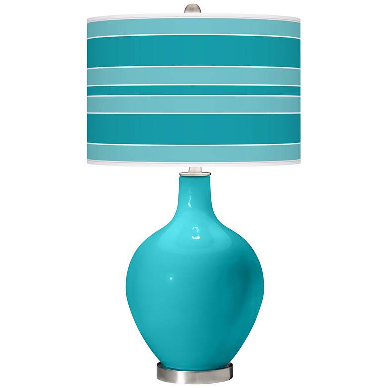 Image 1 Color Plus Ovo 28 1/2 inch Bold Stripe Surfer Blue Table Lamp