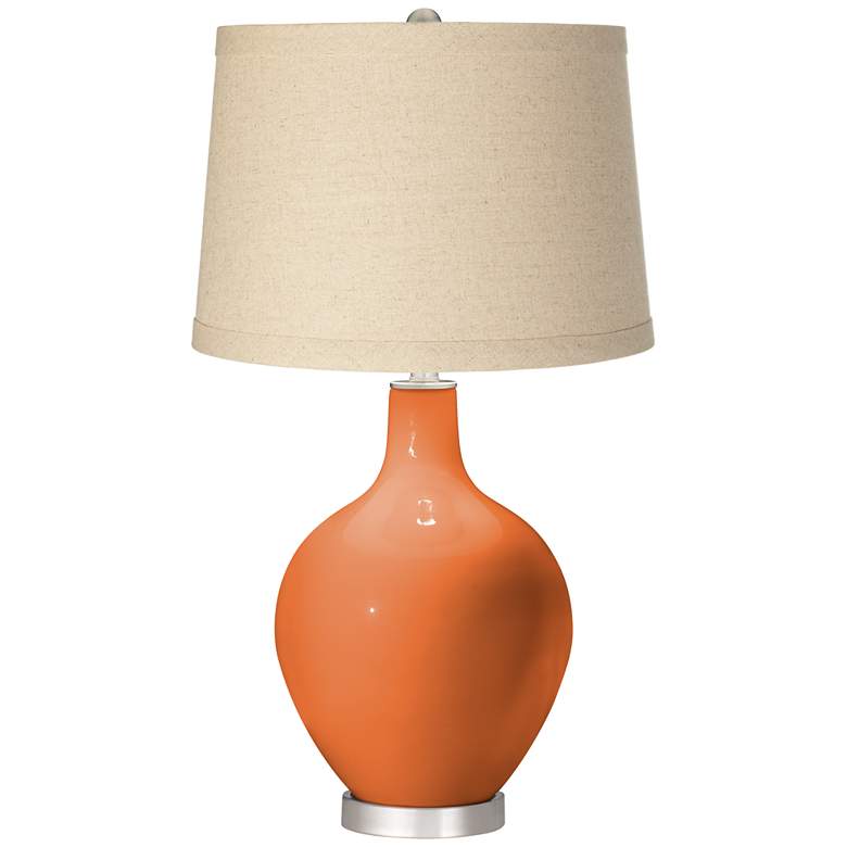 Image 1 Color Plus Ovo 28 1/2" Burlap and Celosia Orange Glass Table Lamp