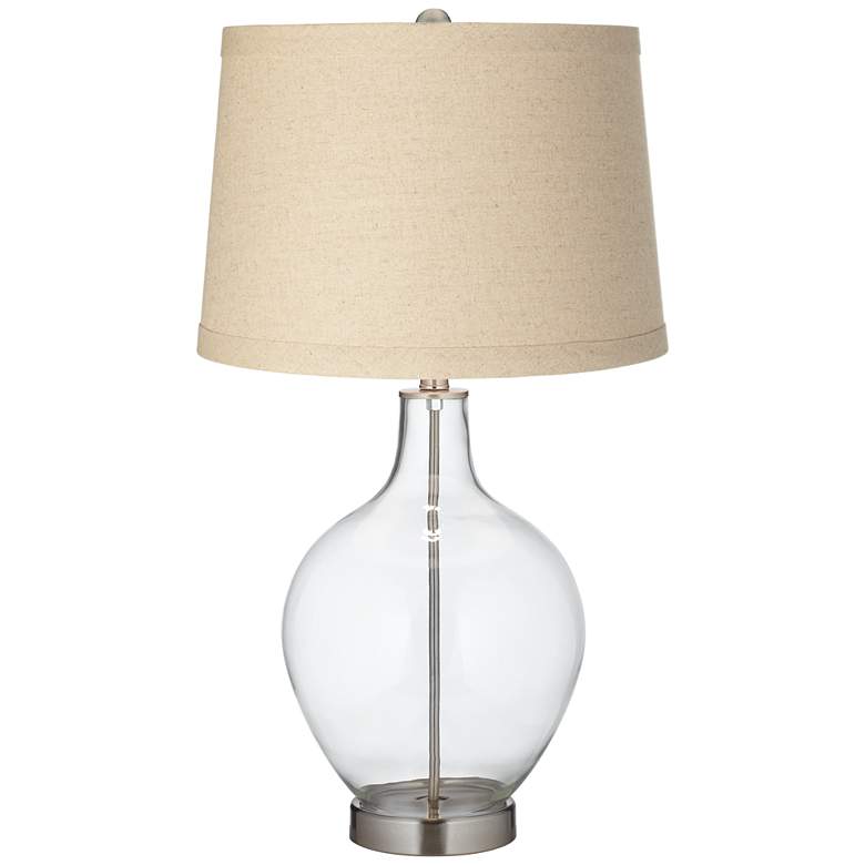 Image 1 Color Plus Ovo 28 1/2" Burlap and Clear Glass Fillable Table Lamp