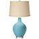 Color Plus Ovo 28 1/2" Burlap and Nautilus  Blue Glass Table Lamp