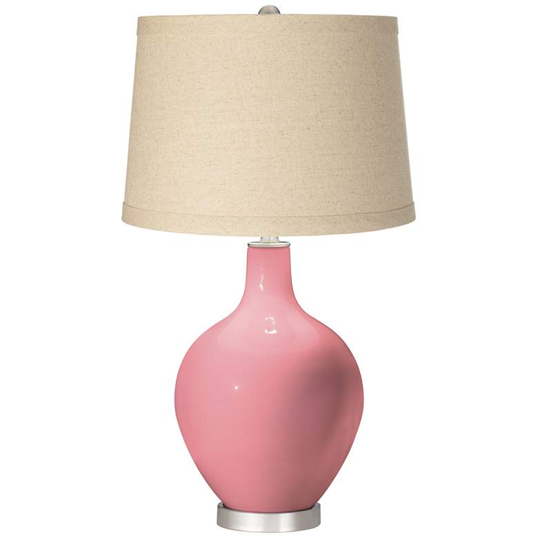 Image 1 Color Plus Ovo 28 1/2" Burlap Drum Shade Haute Pink Table Lamp
