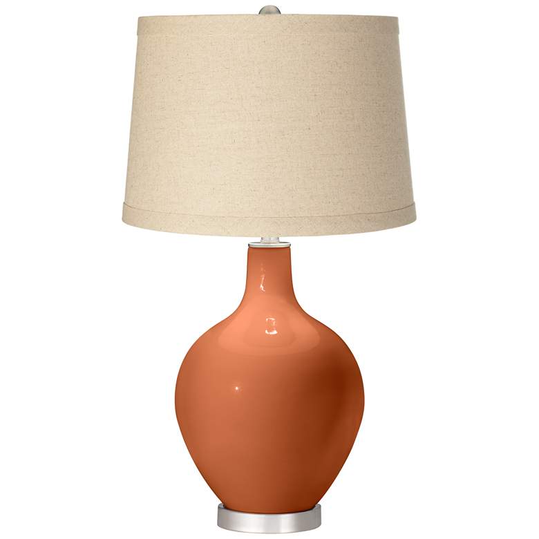Image 1 Color Plus Ovo 28 1/2" Burlap Drum Shade Robust Orange Table Lamp