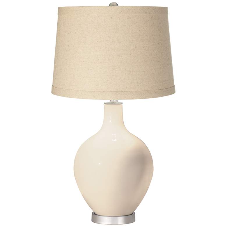 Image 1 Color Plus Ovo 28 1/2" Burlap Shade and Steamed Milk White Table Lamp