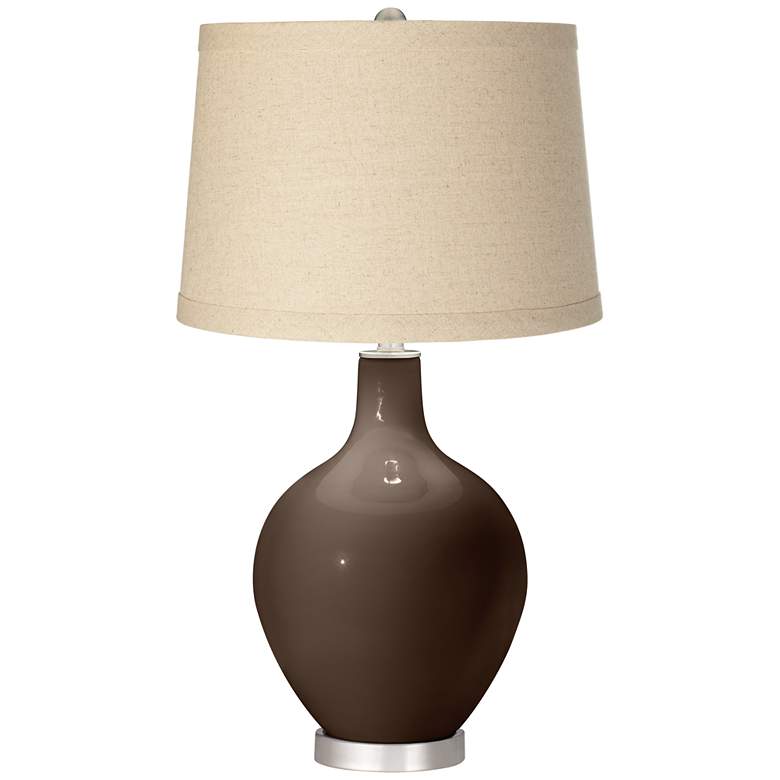 Image 1 Color Plus Ovo 28 1/2" Burlap Shade Carafe Brown Table Lamp