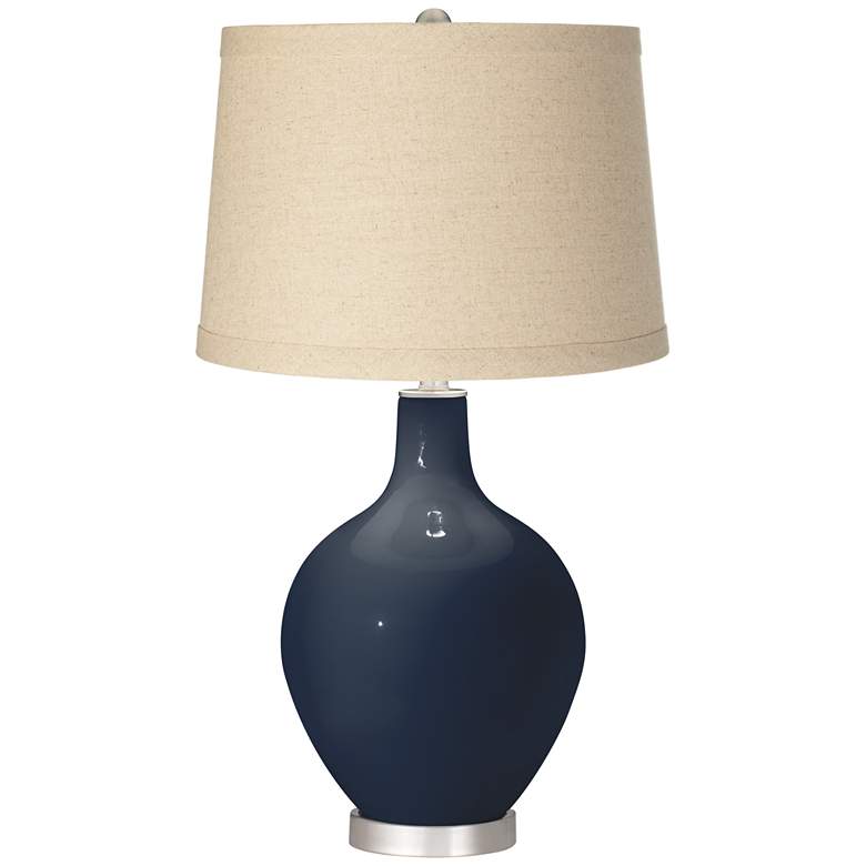 Image 1 Color Plus Ovo 28 1/2" Burlap Shade Naval Blue Table Lamp
