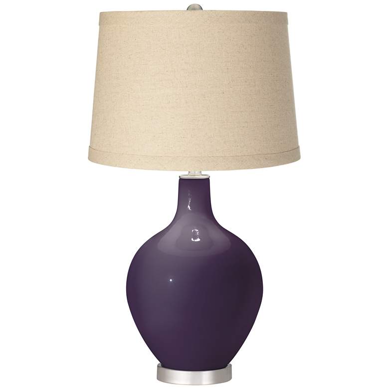 Image 1 Color Plus Ovo 28 1/2" Burlap Shade Quixotic Plum Purple Table Lamp