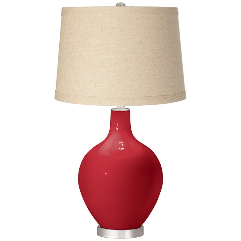 Image 1 Color Plus Ovo 28 1/2" Burlap Shade Ribbon Red Table Lamp